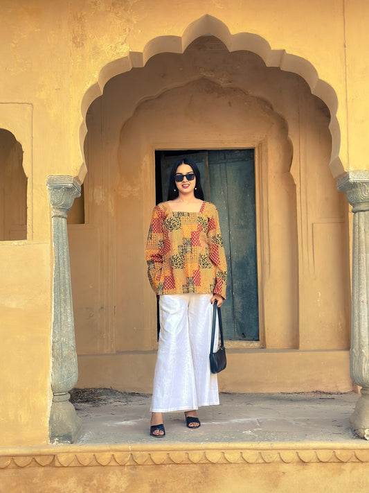 Elegant women in ethic printed cotton kurti