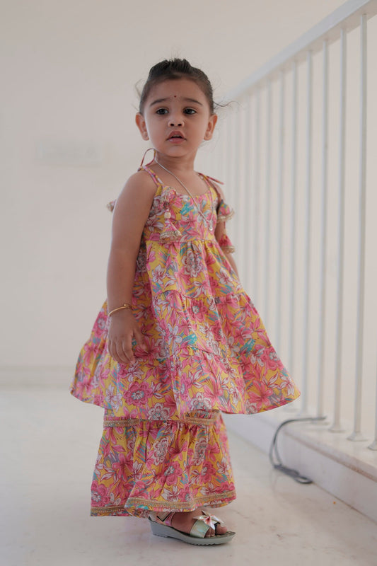 Tropical Bloom Ruffle Layered Dress for Girls