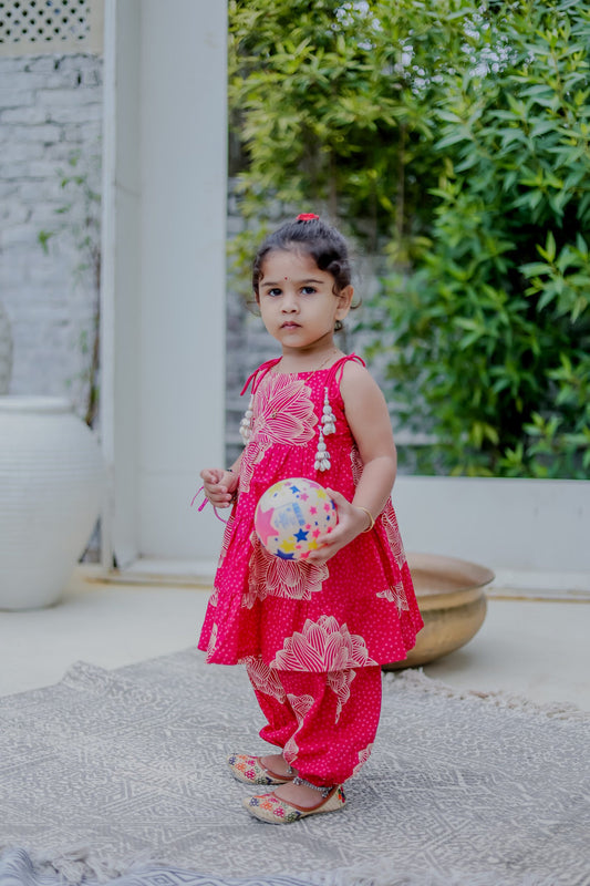 Girls Ethnic Sharara Set with Tassel Tie Straps – Multiple Colors