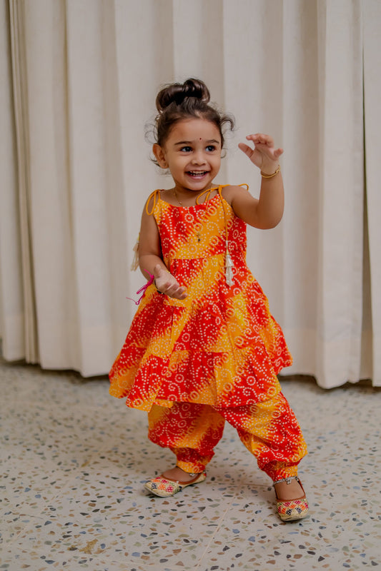 Girls Ethnic Bandhani Sharara Set with Tassel Detailing