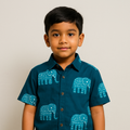 Blue Elephant Print Cotton Shirt for Boys