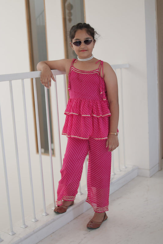 Sleeveless Ruffle Top with Sharara Pants (Available in Pink & Blue)