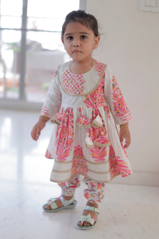 Royal Pink & Cream Anarkali Kurta Set for Baby Girls
